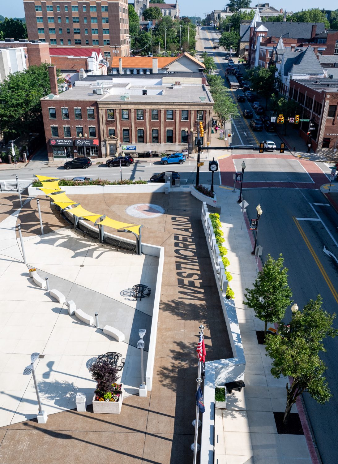 Aerial outdoor shot of the entire Westmoreland County Plaza designed by Design 3 Architecture